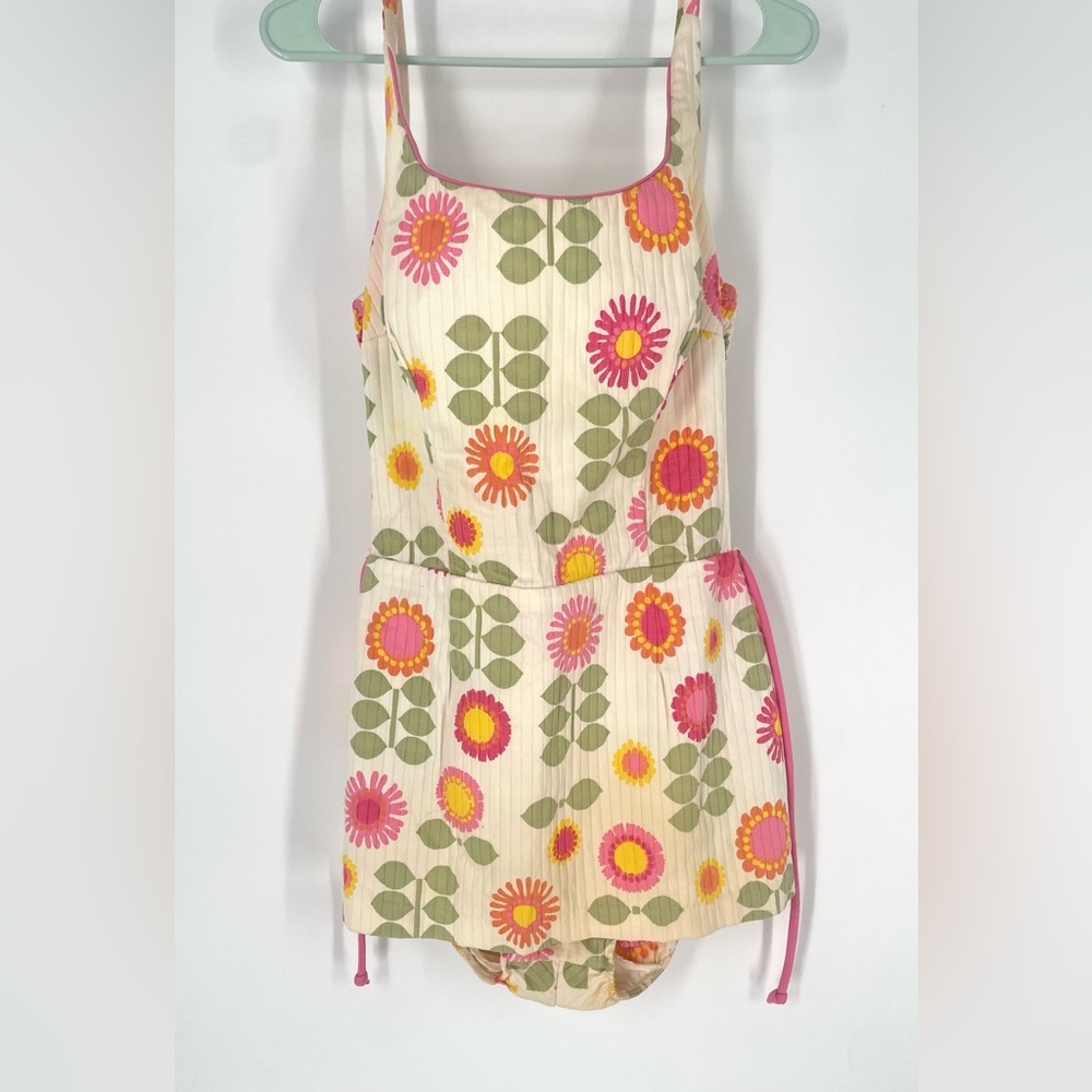 50s / 60s Mod Flower Print One Piece Swimsuit With Bloomer Bottoms - Picture 4 of 13